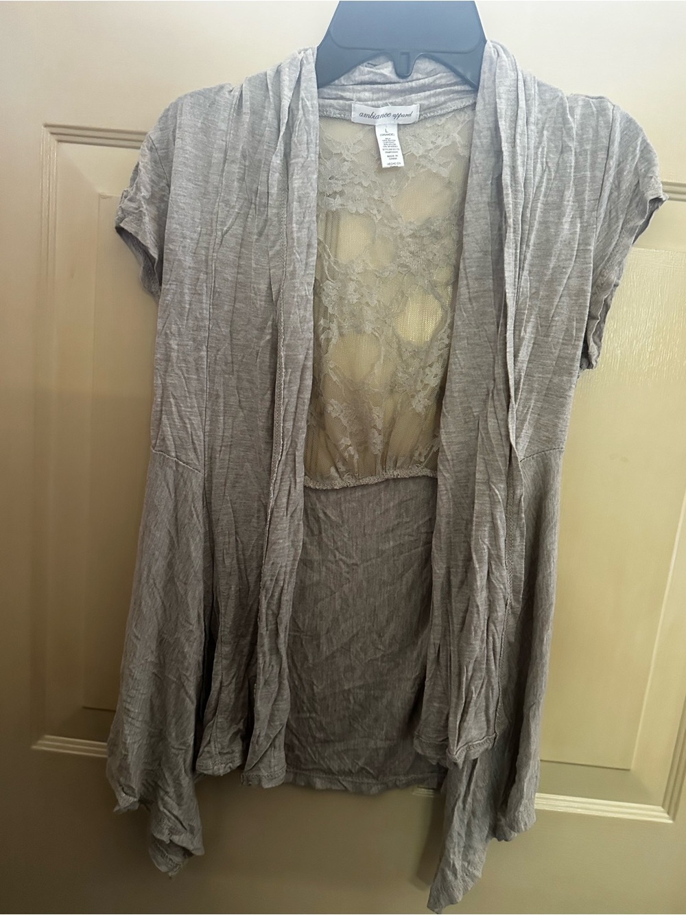 Ambiance Beige Lace-Overlay Tank Top